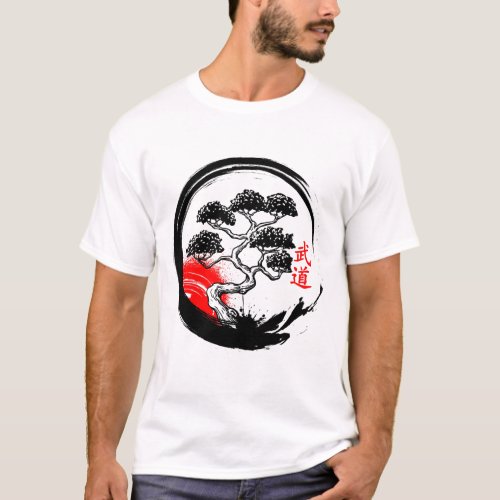 Bonsai Tree in Enso Circle Design Japanese Zen Cal T_Shirt