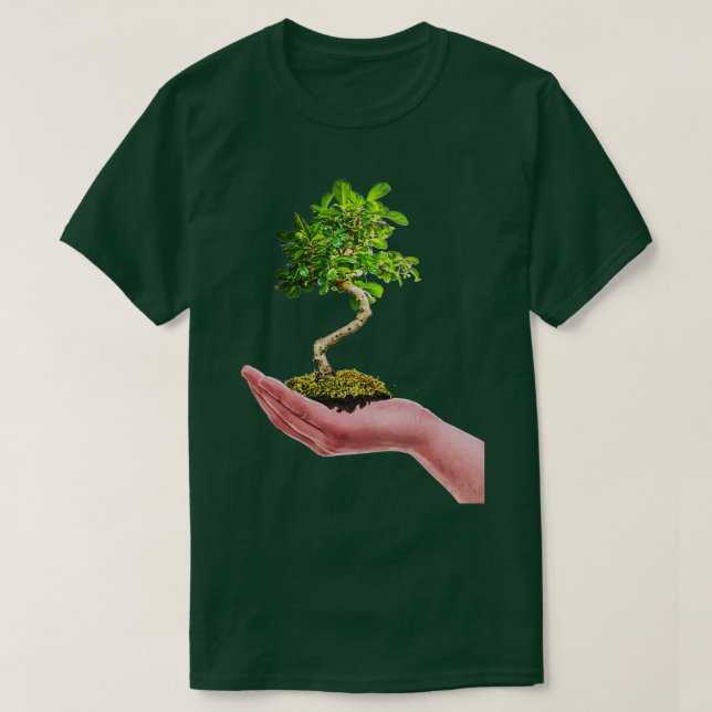 Bonsai Tree in hand Tree Nature white background T-Shirt (Design Front)