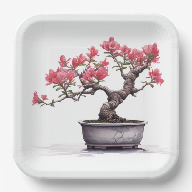 Bonsai Tree In Pot  Paper Plates (Front)