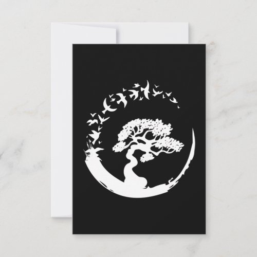 bonsai tree japanese enso circle birds long sleeve thank you card