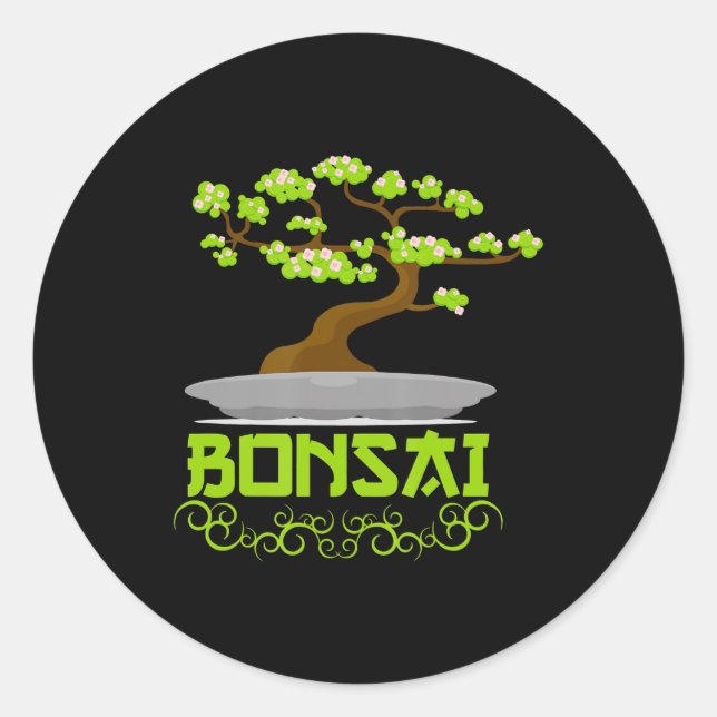 Bonsai Tree Japanese Kanji Classic Round Sticker (Front)