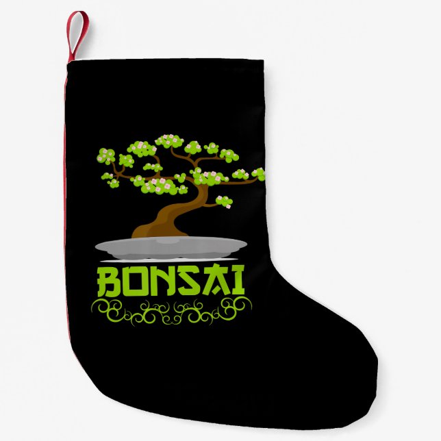 Bonsai Tree Japanese Kanji Small Christmas Stocking (Front)