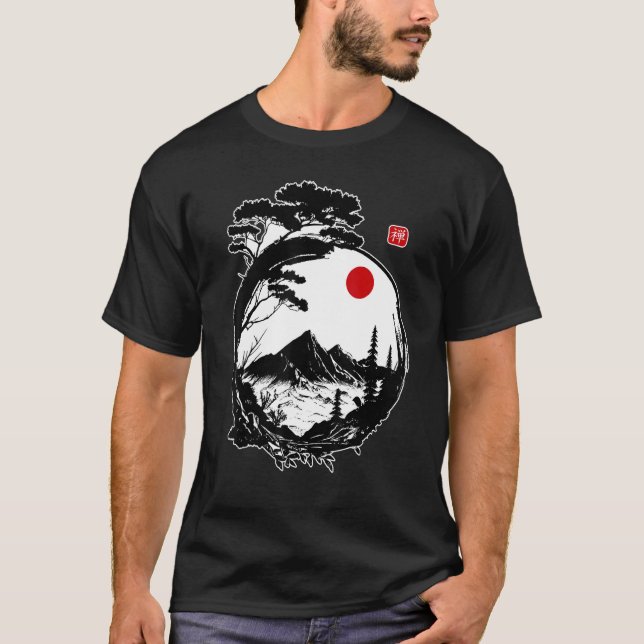 Bonsai Tree Japanese Zen Buddhism Zen Circle Japan T-Shirt (Front)