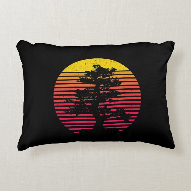 Bonsai Tree Japanese Zen Buddhist Tree  Sunset Accent Pillow (Front)