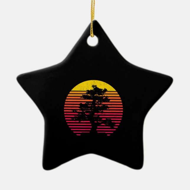 Bonsai Tree Japanese Zen Buddhist Tree  Sunset Ceramic Ornament (Front)