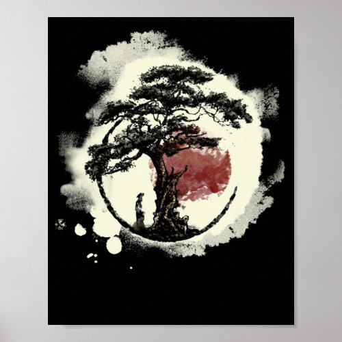 Bonsai Tree Japanese Zen Yin Yang Buddhist Circle Poster