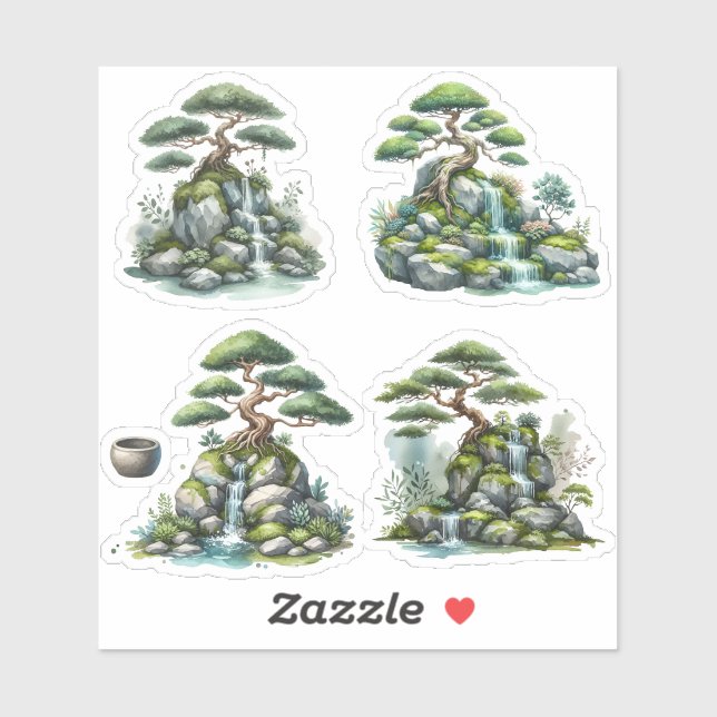 Bonsai tree on a miniature rock formation sticker (Sheet)