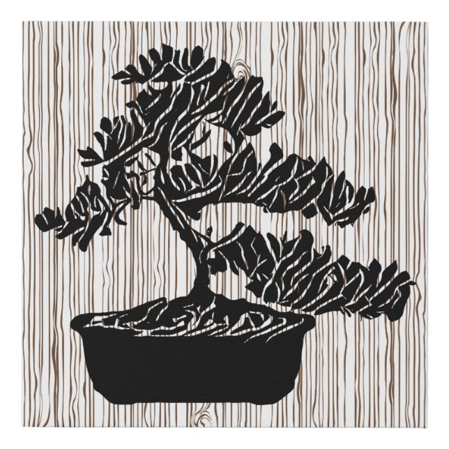 Bonsai Tree Silhouette Abstract Original Art Faux Canvas Print (Front)