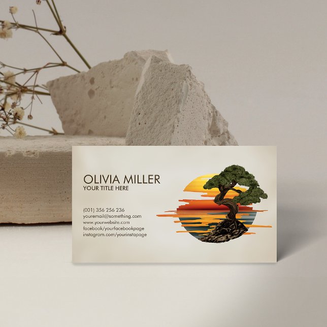 Bonsai Tree Sunset over sea Business Card (Creator Uploaded)