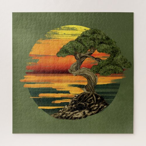 Bonsai Tree Sunset over sea Jigsaw Puzzle