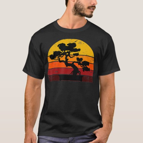 Bonsai Tree Sunset Retro Vintage Bonsai T_Shirt