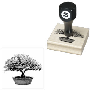 Bonsai Tree with Leaves Rubber Stamp