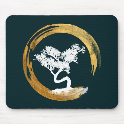 Bonsai Tree Zen Enso Circl Feng Shui Calligraphy Mouse Pad