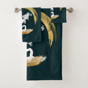 Bonsai Tree. Zen Enso Circle. Feng Shui Calligraph Bath Towel Set