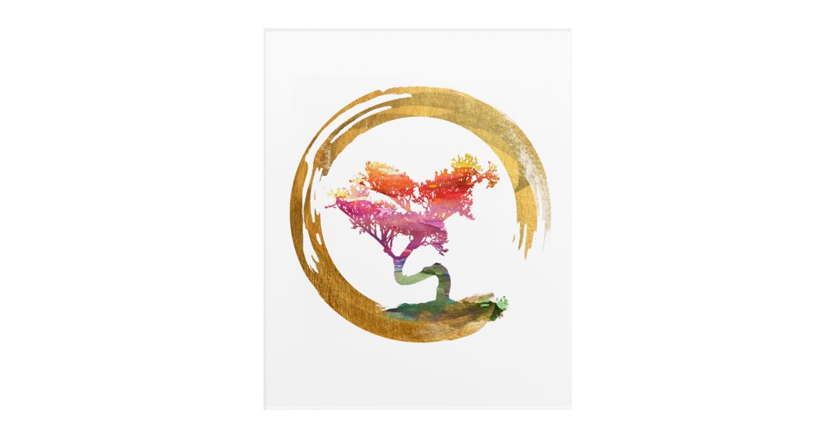 Bonsai Tree Zen Enso Circle Watercolor Art Zazzle Com