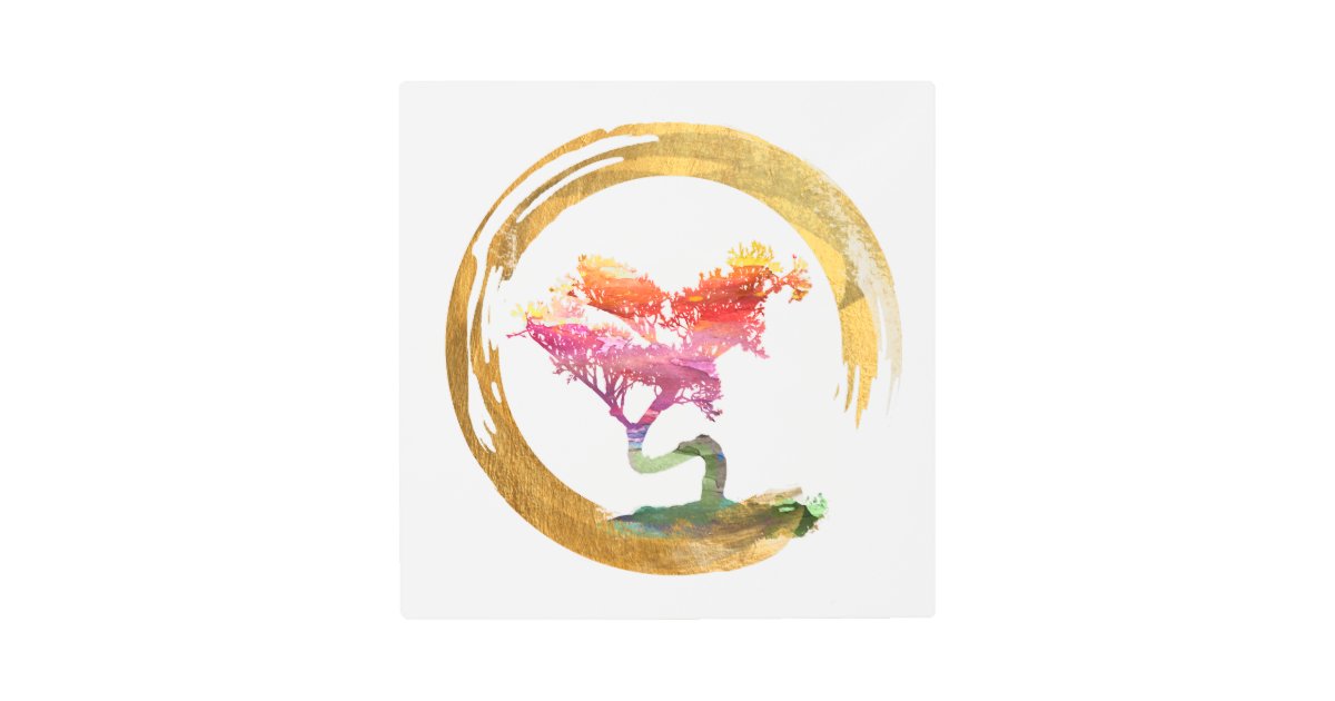 Bonsai Tree Zen Enso Circle Watercolor Art Zazzle Com