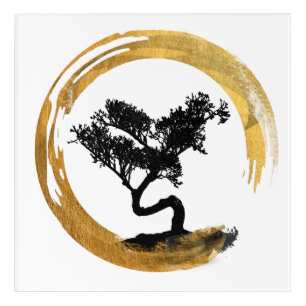 Bonsai Tree. Zen Enso Circle. Watercolor Art