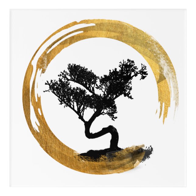 Bonsai Tree. Zen Enso Circle. Watercolor Art (Front)
