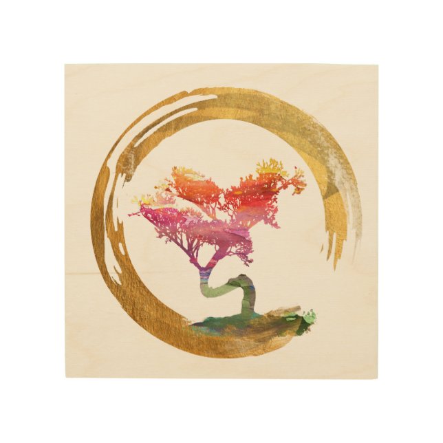 Bonsai Tree. Zen Enso Circle. Watercolor Art (Front)
