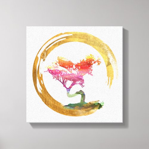 Bonsai Tree Zen Enso Circle Watercolor Art Canvas Print