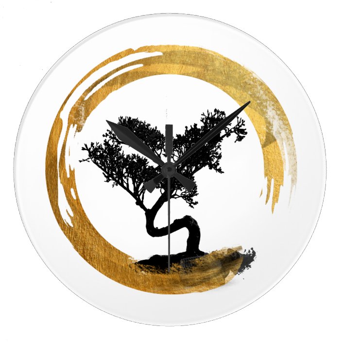 Bonsai Tree Zen Enso Circle Watercolor Art Large Clock Zazzle Com