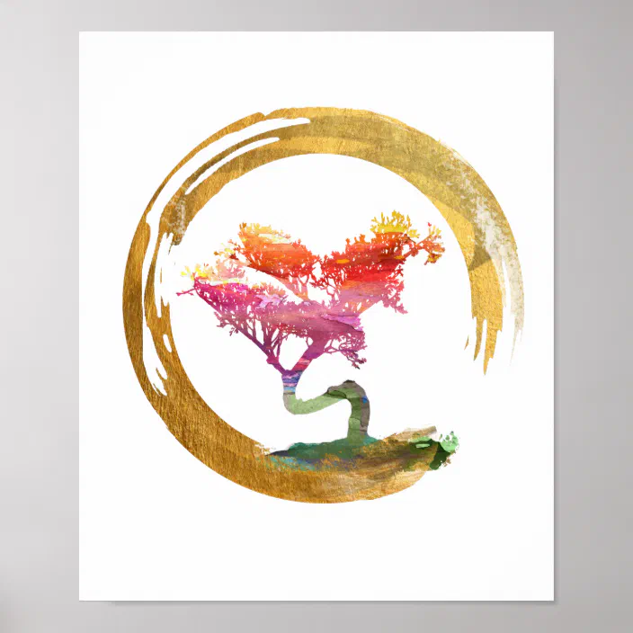Bonsai Tree. Zen Enso Circle. Watercolor Art Poster | Zazzle.com