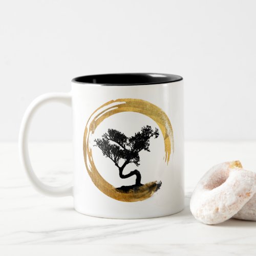 Bonsai Tree Zen Enso Circle Watercolor Art Two_Tone Coffee Mug