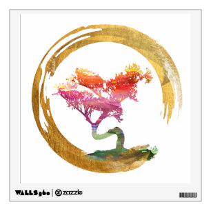 Bonsai Tree. Zen Enso Circle. Watercolor Art Wall Sticker