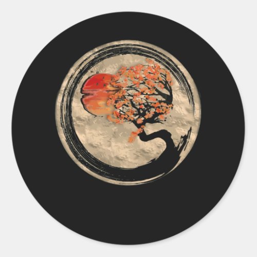 Bonsai Zen Buddhist Enso Circle Tree In Japanese Classic Round Sticker