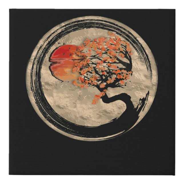 Bonsai Zen Buddhist Enso Circle Tree In Japanese Faux Canvas Print (Front)
