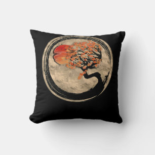 Bonsai Zen Buddhist Enso Circle Tree in Japanese Throw Pillow