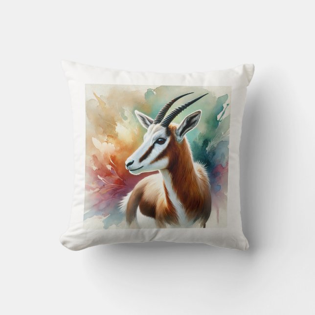Bontebok in watercolor 220924AREF116 - Watercolor Throw Pillow (Front)