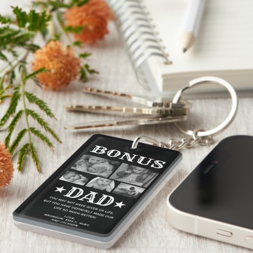 Bonus Dad 5 Photo Fathers Day Keychain