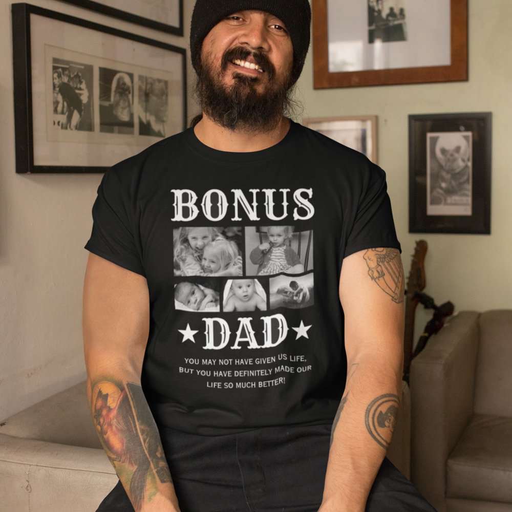 Discover Bonus Dad 5 Photo Personalized T-Shirt