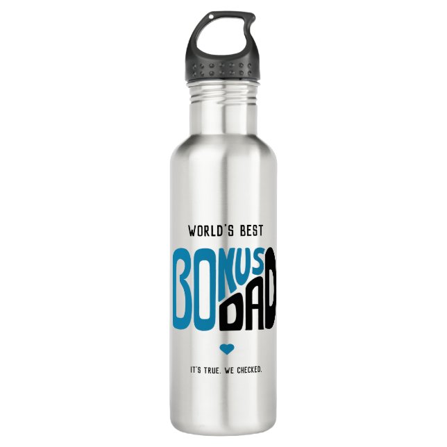Bonus Dad Blue and Black Text Stainless Steel Water Bottle (Front)