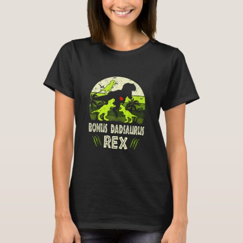 Bonus Dad Dinosaur T Rex Bonus Dadsaurus 3 Kids Fa T_Shirt