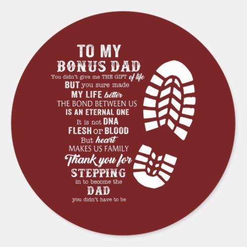Bonus Dad Fathers Day from Stepdad for Daughter Classic Round Sticker