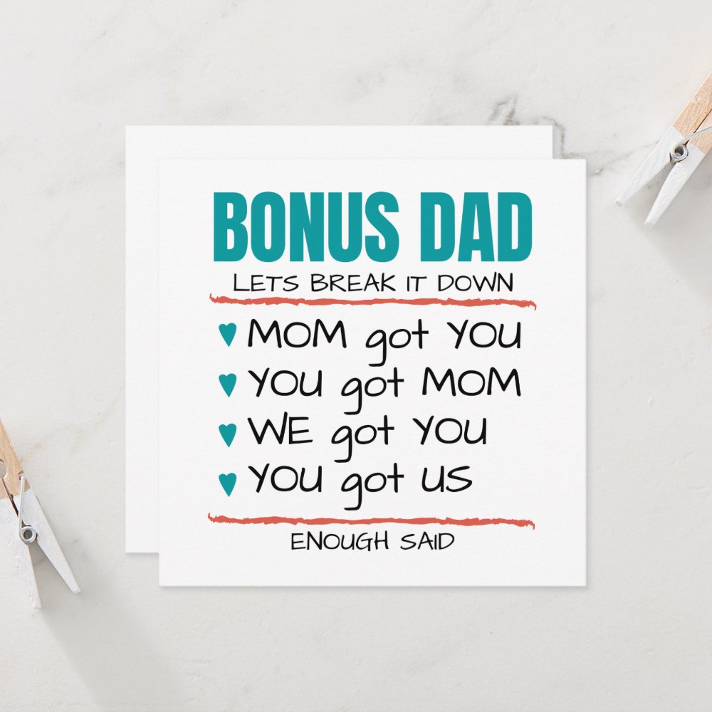 Bonus Dad, Funny Gift for Step-Dad Card