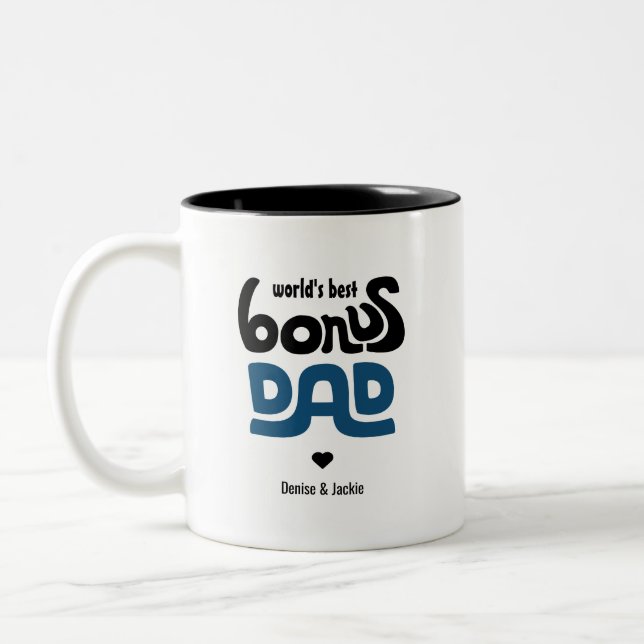 Bonus Dad Hand Drawn Blue and Black Two-Tone Coffee Mug (Left)
