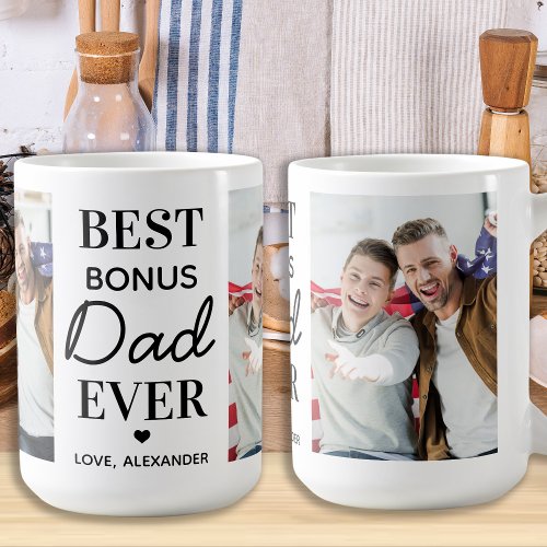 BONUS DAD Personalized 2 Photo Fathers Day Coffee Mug