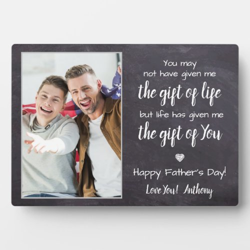 BONUS DAD Poem Personalized Photo Father's Day Plaque - Surprise your bonus dad or step dad this fathers day with a personalized photo plaque.  
"You may not have given me the git of life, but life gave me the gift of You ." Personalize this bonus dad plaque with favorite photo, message and name.. Visit our collection for the best dad father's day gifts and personalized dad gifts. COPYRIGHT © 2020 Judy Burrows, Black Dog Art - All Rights Reserved. BONUS DAD Poem Personalized Photo Father's Day plaque