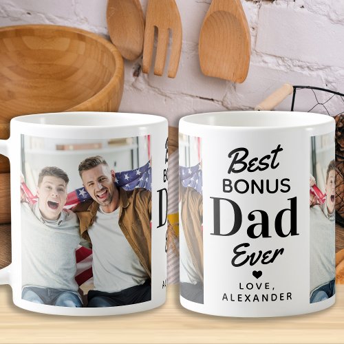 BONUS DAD Step Dad Fathers Day Custom 2 Photo Coffee Mug