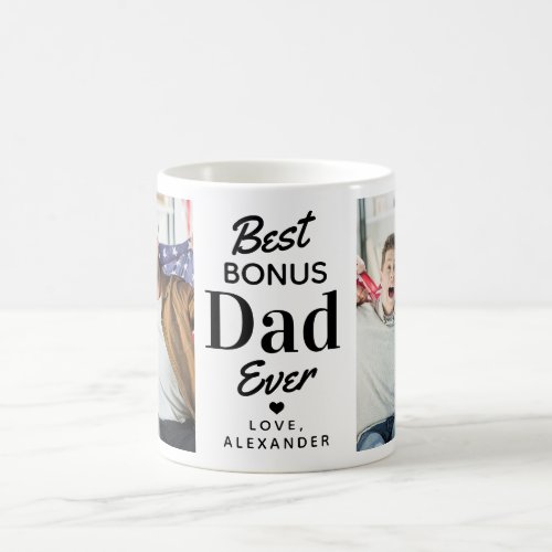 BONUS DAD Step Dad Father's Day Custom 2 Photo Coffee Mug - Surprise your bonus dad or step dad this fathers day with a personalized photo coffee mug.  
"Best Bonus DAD Ever ." Personalize this bonus dad mug with favorite photos, message and name.. Visit our collection for the best dad father's day gifts and personalized dad gifts. COPYRIGHT © 2020 Judy Burrows, Black Dog Art - All Rights Reserved. BONUS DAD Step Dad Father's Day Custom 2 Photo Coffee Mug