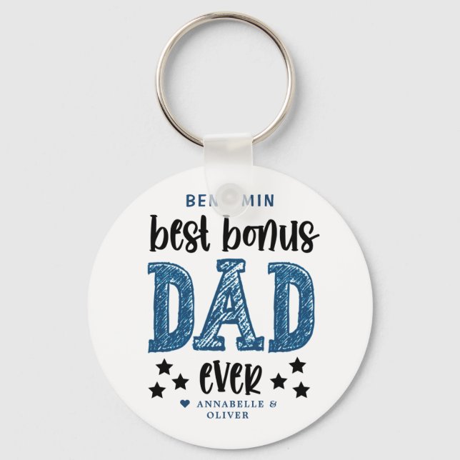 "Bonus Dad" Step Dad Typography Keychain (Front)