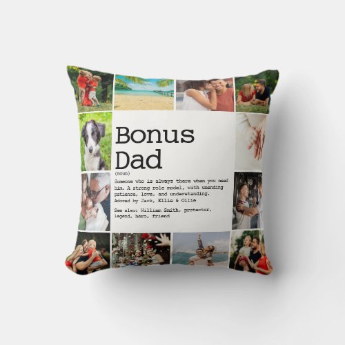 Bonus Dad Stepdad Definition Photo Collage Throw Pillow