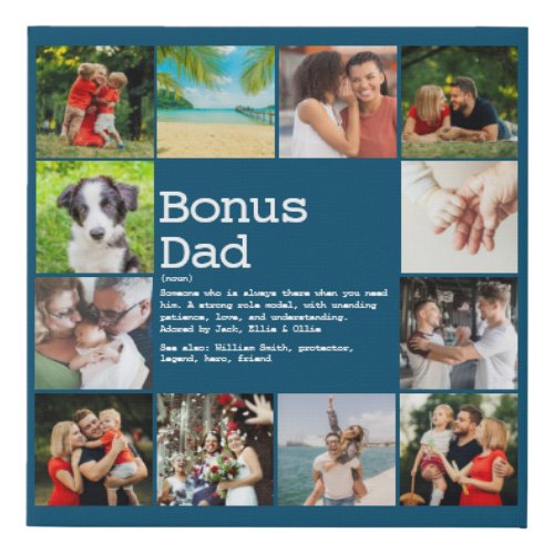 Bonus Dad Stepfather Definition Photo Blue Faux Canvas Print