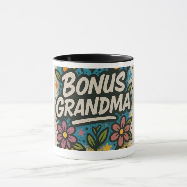 Bonus Grandma Mug-Floral & Fun Gift Mug (Center)