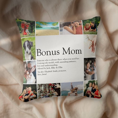 Bonus Mom Definition 12 Photo Collage Throw Pillow
