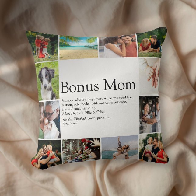 Bonus Mom Definition 12 Photo Collage Throw Pillow (Bonus Mom Definition 12 Photo Collage Throw Pillow)