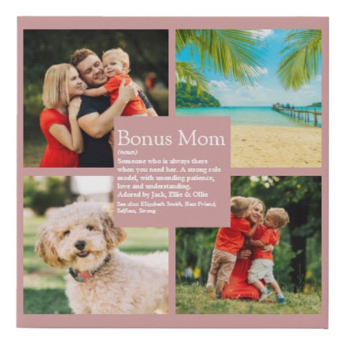 Bonus Mom Definition 4 Photo Blush Pink Collage Faux Canvas Print